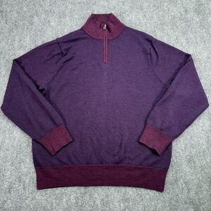 Bonobos Sweater Mens XL Purple Slim Fit 1/4 Zip Extra Fine Merino Wool *HOLE‎
